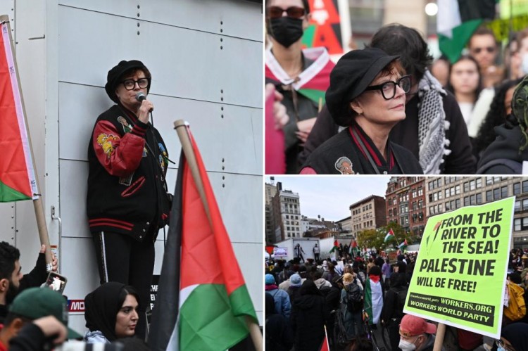 苏珊萨兰登在反以色列集会上向数百人发表讲话时敦促我们的敌人是沉默