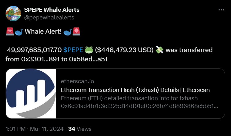Pepecoin 鲸鱼将超过 135B PEPE 代币转移到交易所——即将发生重大崩盘吗？